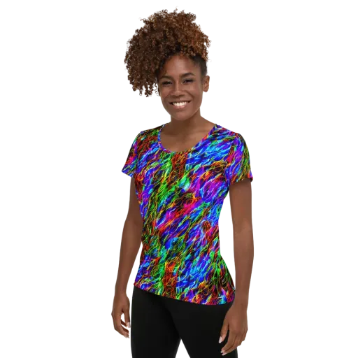 Chromatic Inferno on a Women's Athletic T-Shirt