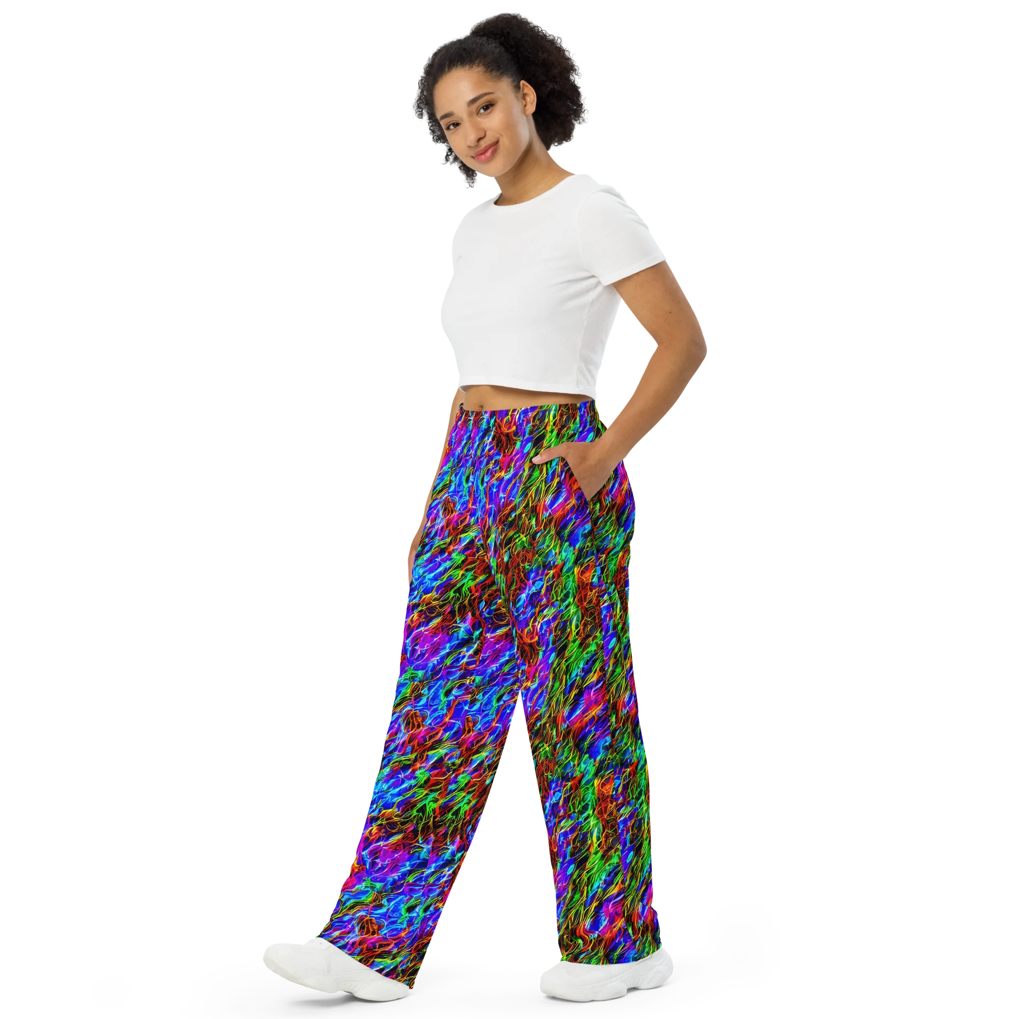 Chromatic Inferno on Wide-Leg Pants — Left Front