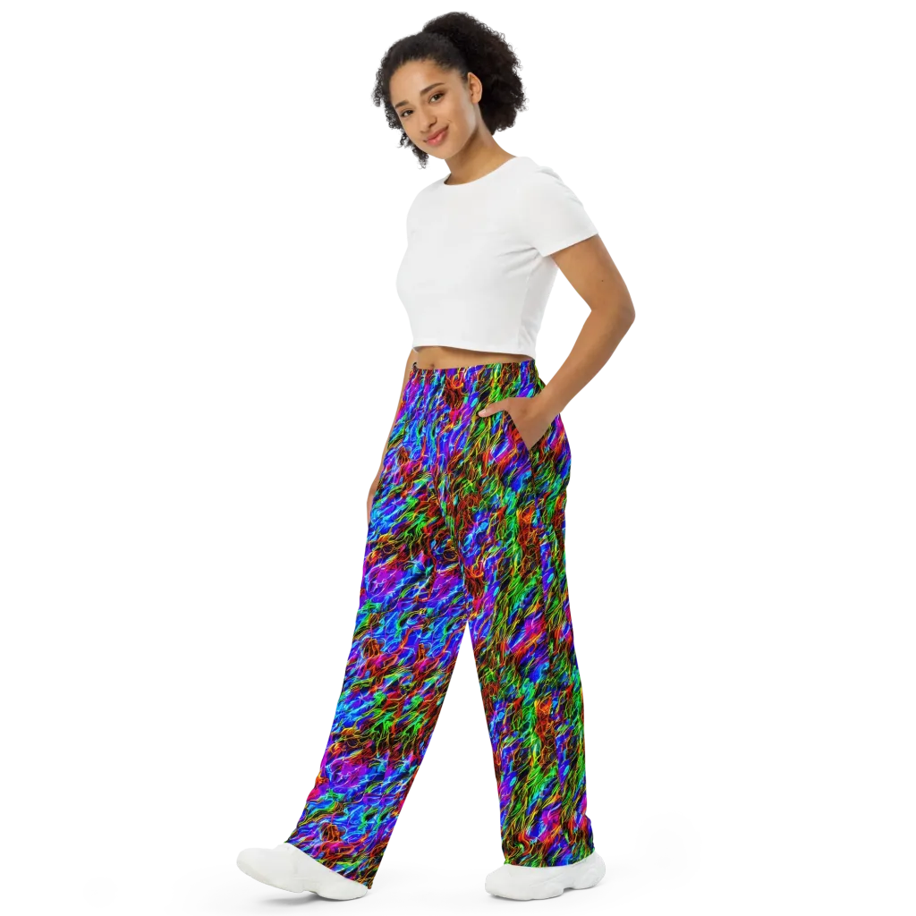 Chromatic Inferno on Wide-Leg Pants — Left Front