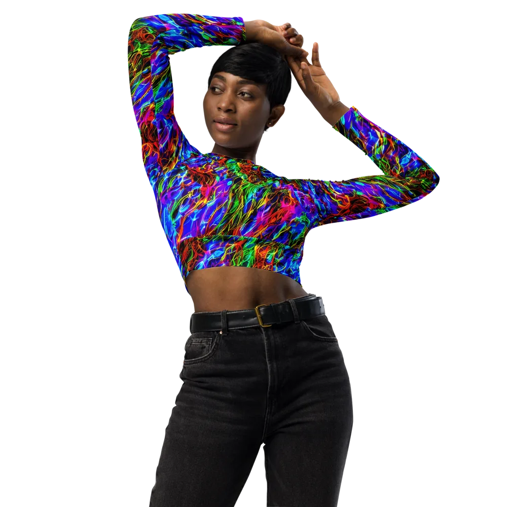 Chromatic Inferno on Long Sleeve Crop Top — Front