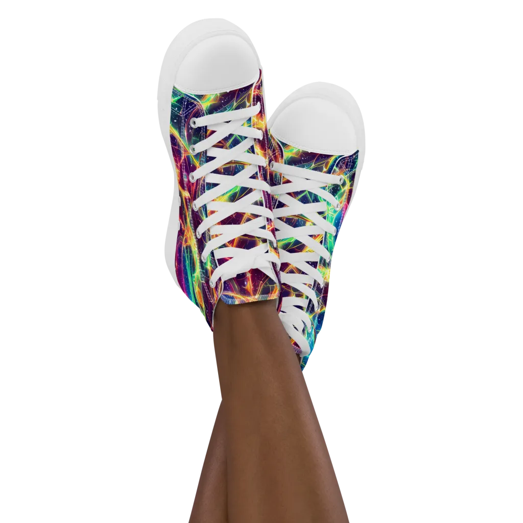 Prismatic Voltage on Women's High Top Canvas Shoes — Front