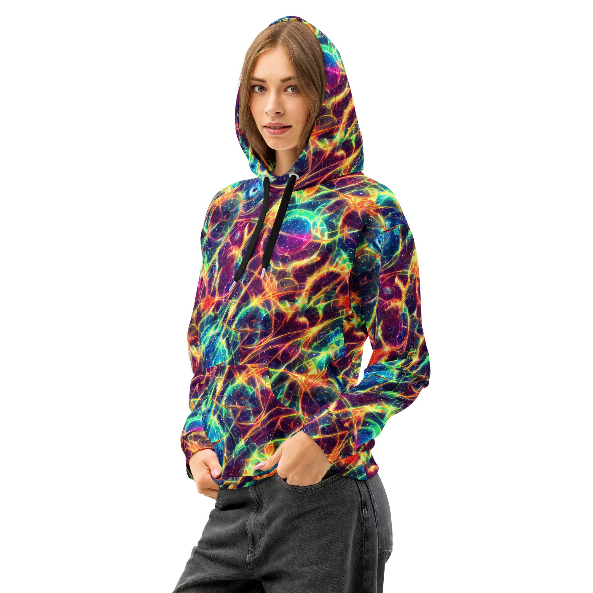 Prismatic Voltage on Cotton Hoodie — Left Front
