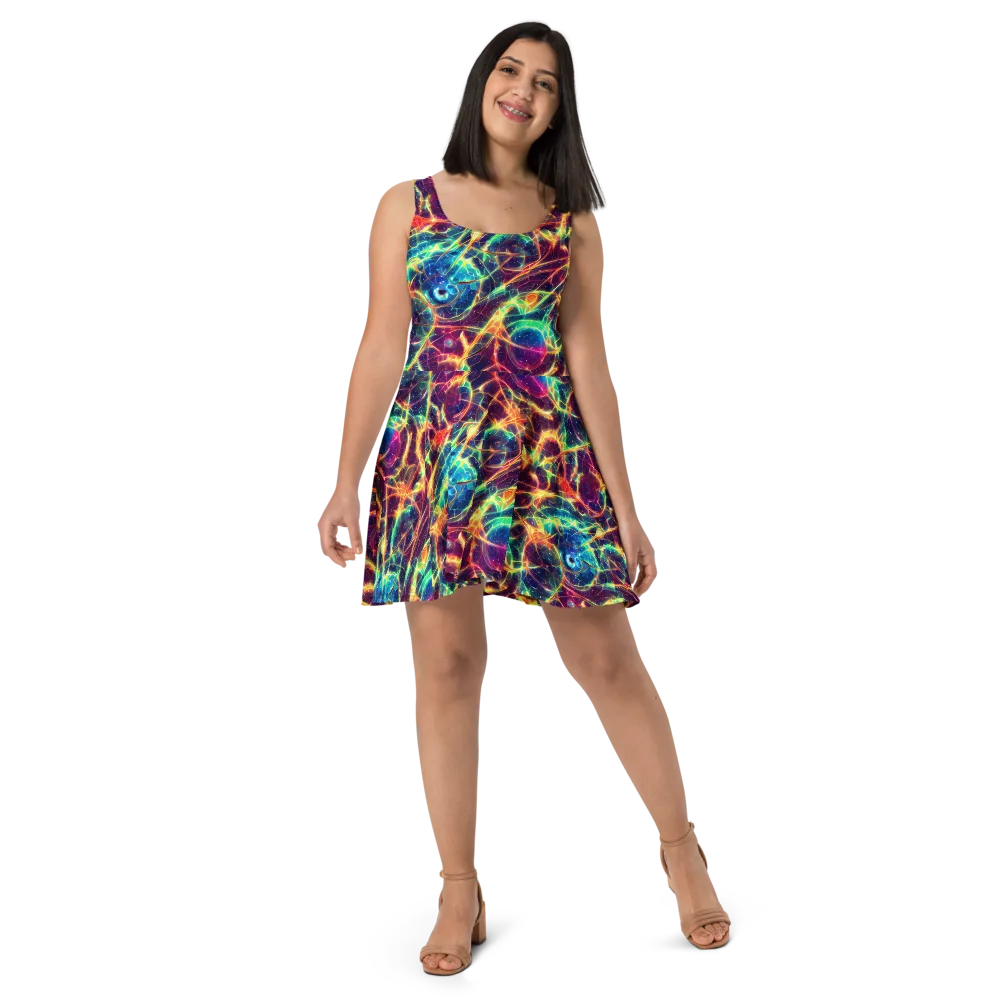 Prismatic Voltage on Skater Dress — Front