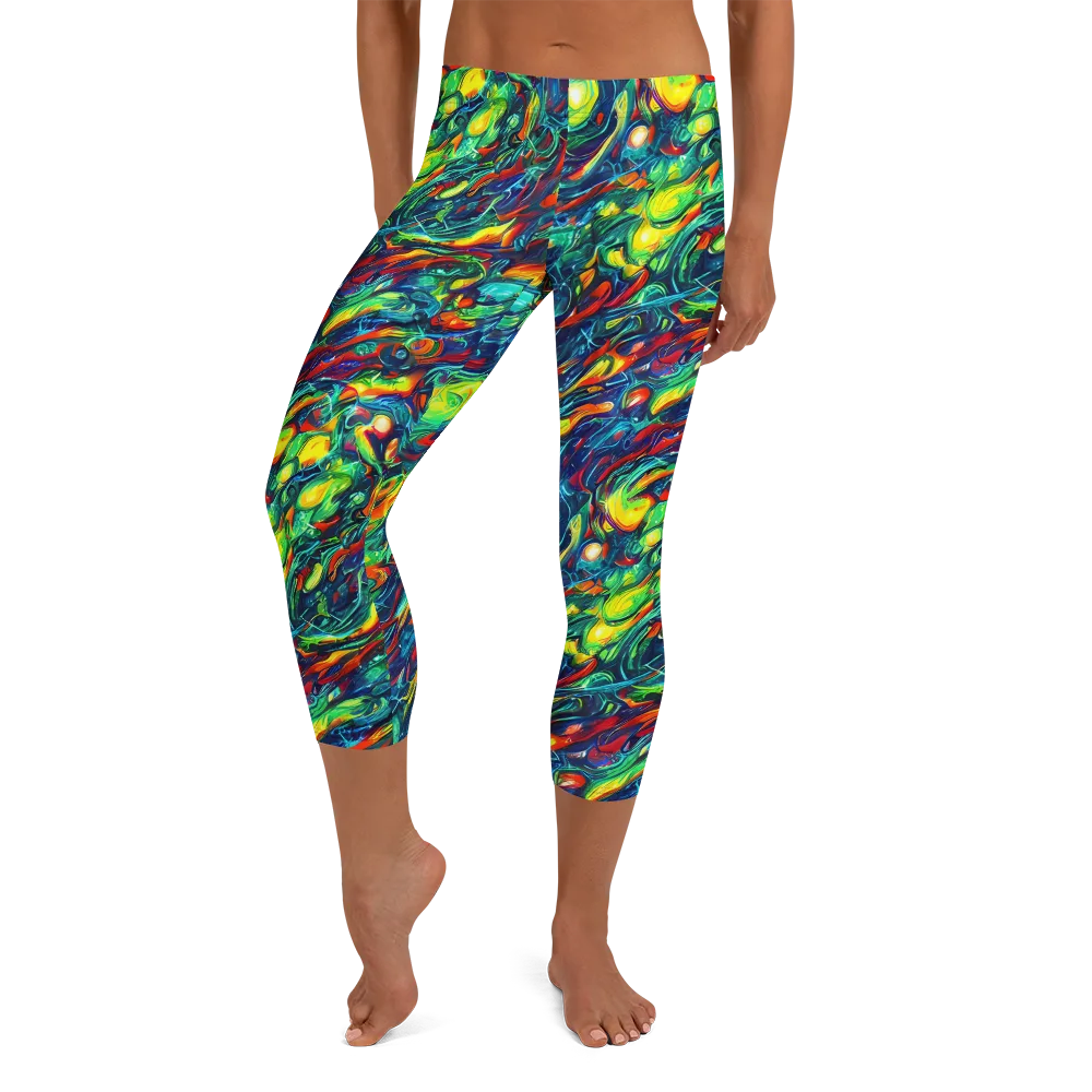 Chromatic Torrent on Capri Leggings — Front
