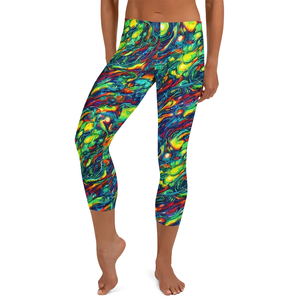 Chromatic Torrent on Capri Leggings — Front