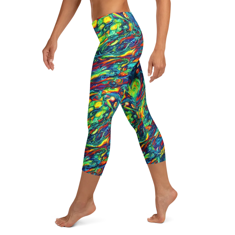 Chromatic Torrent on Capri Leggings — Left
