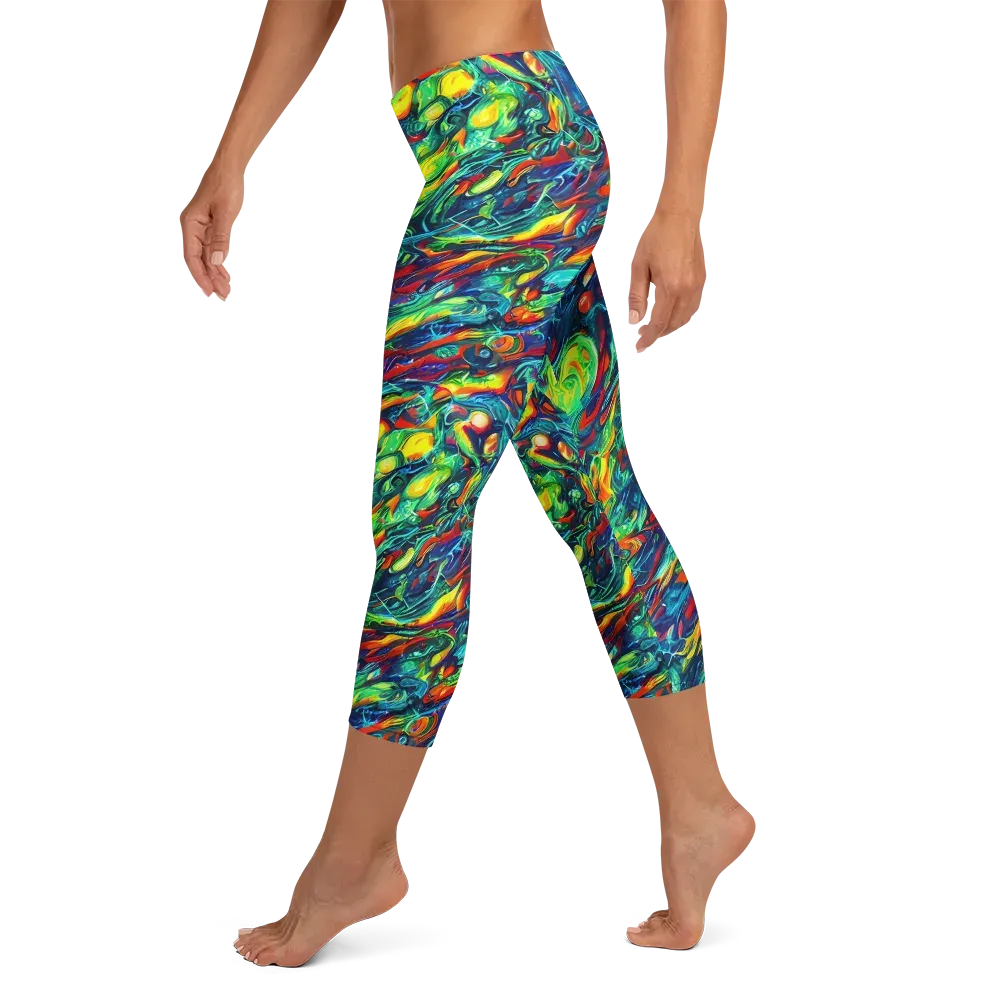 Chromatic Torrent on Capri Leggings — Left