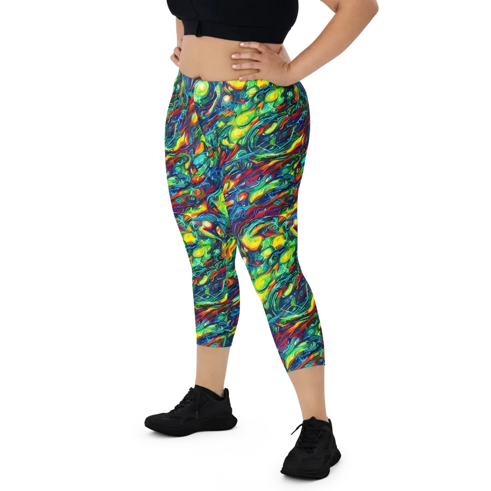 Chromatic Torrent on Capri Leggings — Front