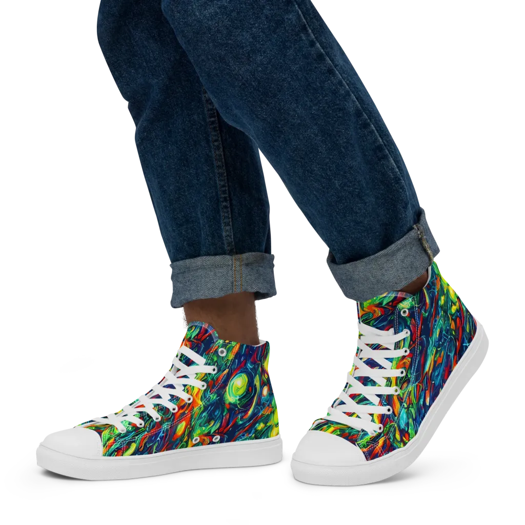 Chromatic Torrent on Men's High Top Canvas Shoes — Left