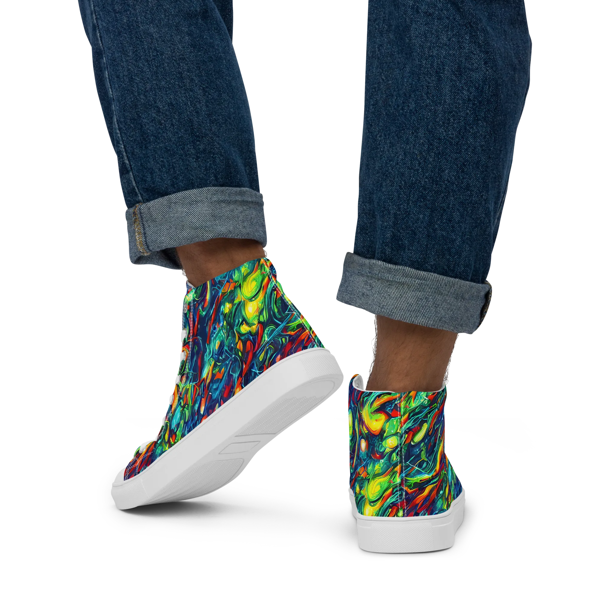 Chromatic Torrent on Men's High Top Canvas Shoes — Back