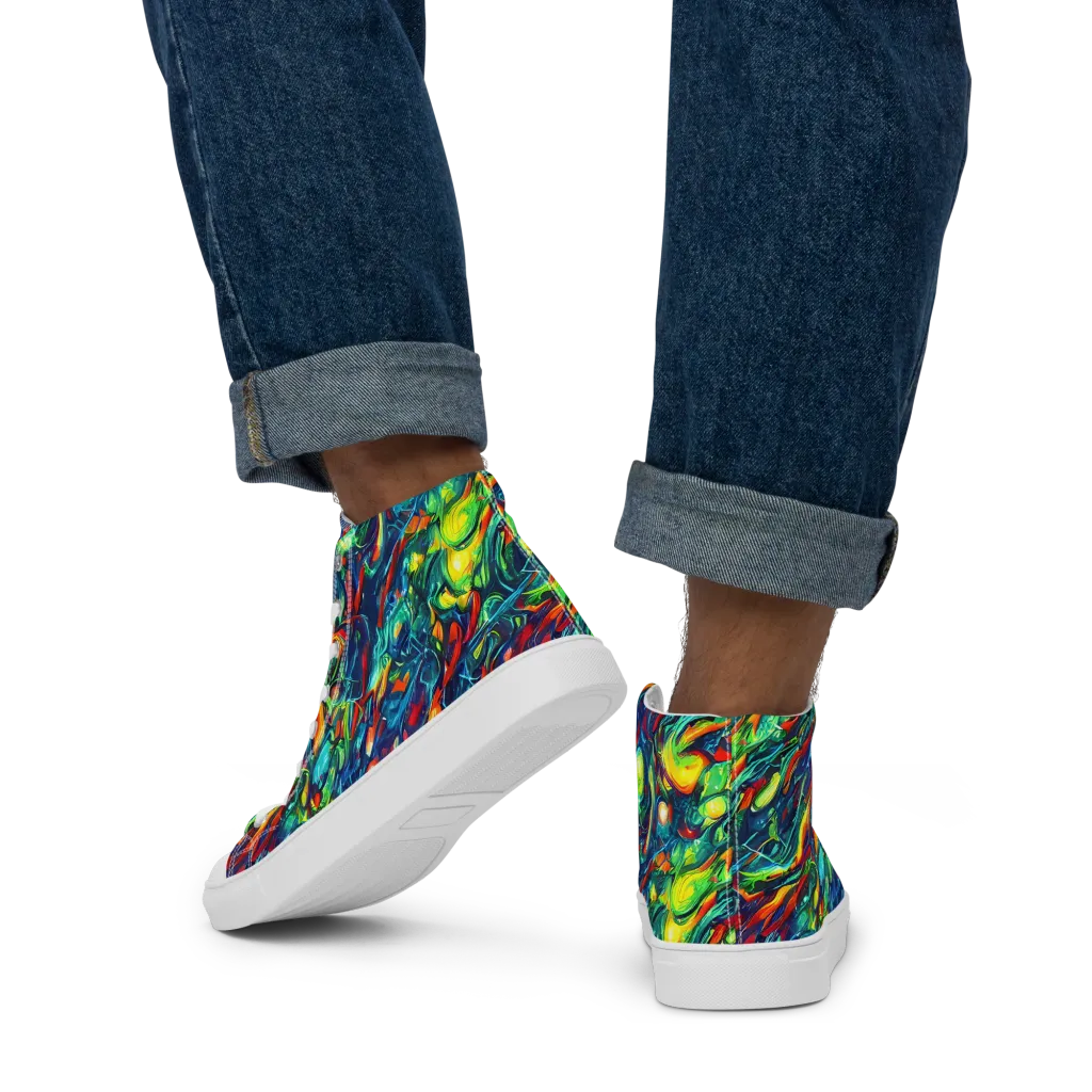 Chromatic Torrent on Men's High Top Canvas Shoes — Back