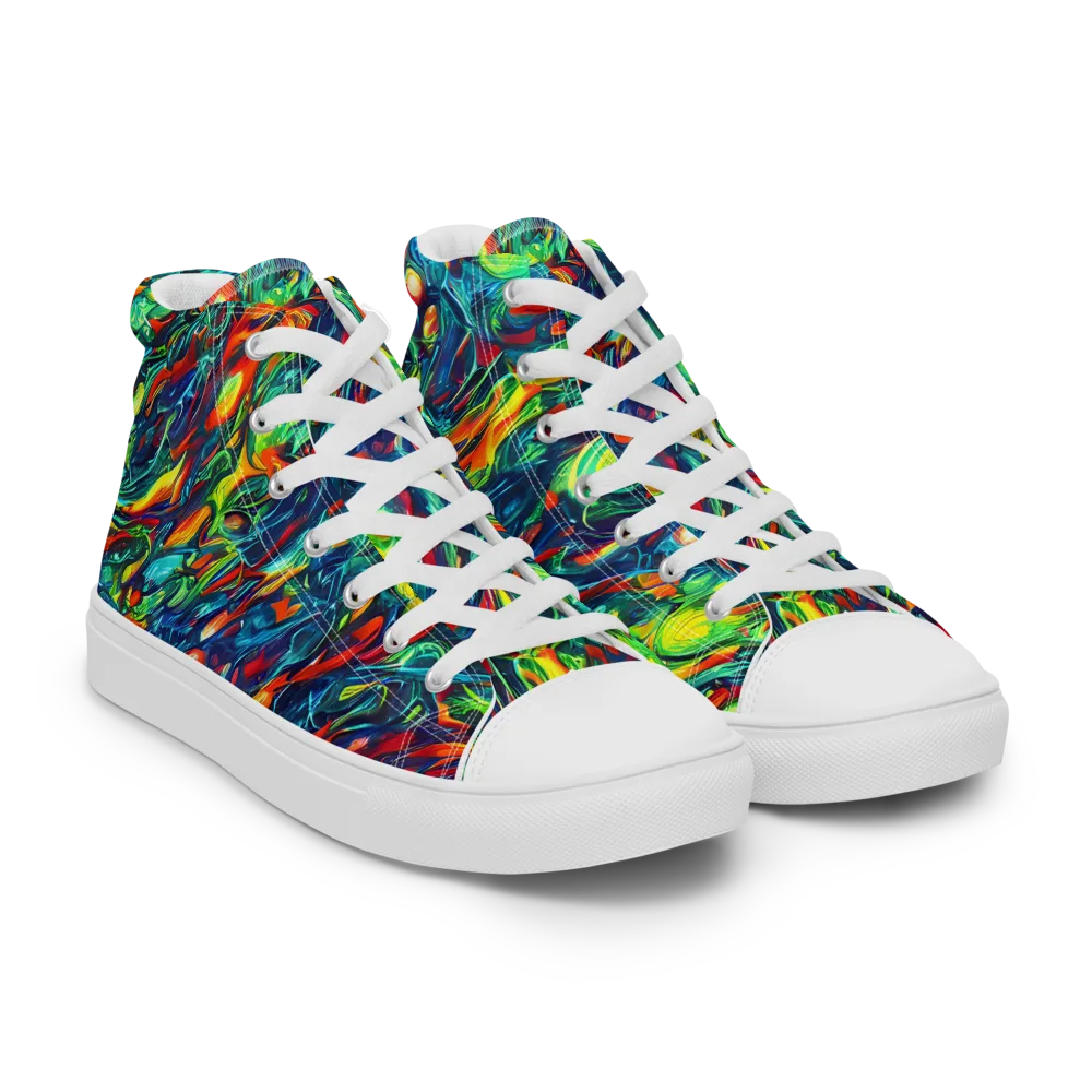 Chromatic Torrent on Women's High Top Canvas Shoes — Right Front