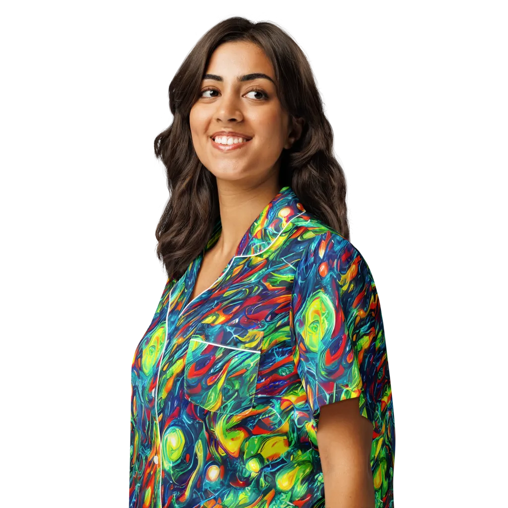 Chromatic Torrent on Women's Short Sleeve Pajama Top — Left Front