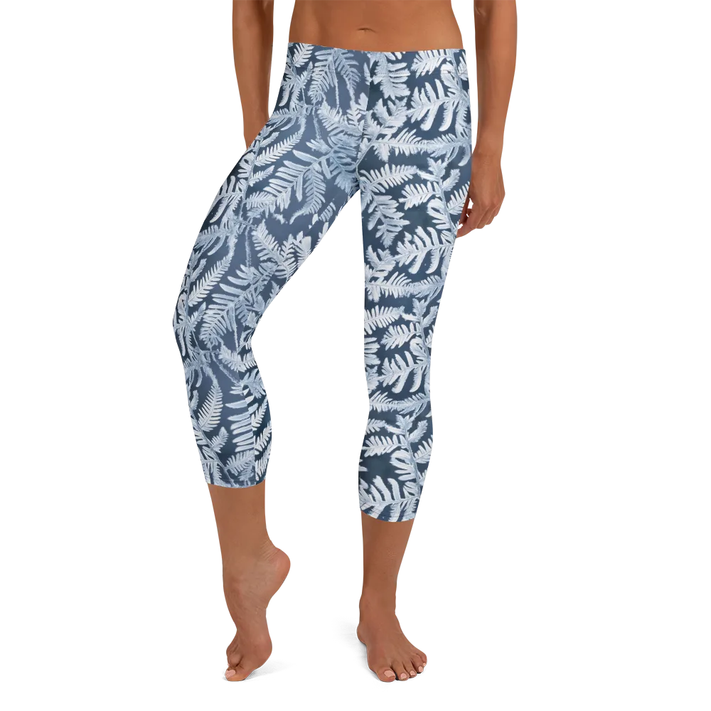 Winter Frond on Capri Leggings — Front