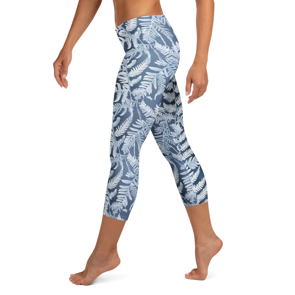 Winter Frond on Capri Leggings — Left
