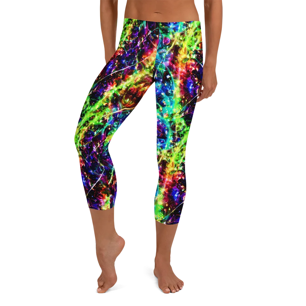 Electric Kaleidoscope on Capri Leggings — Front
