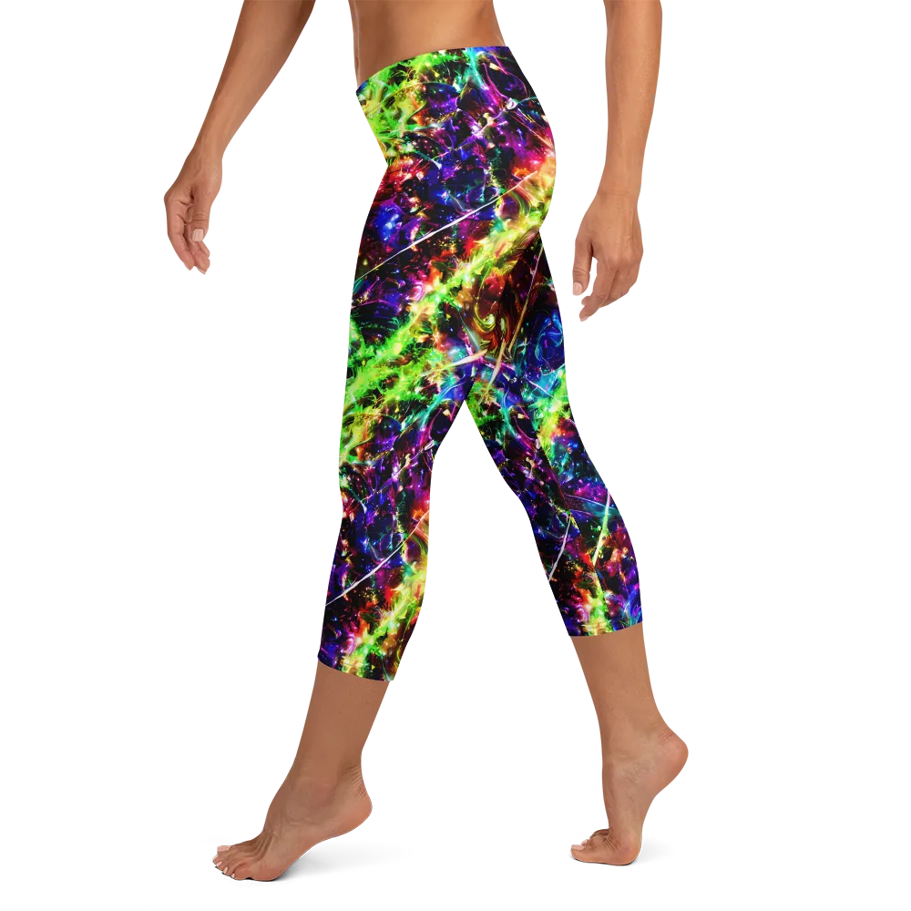 Electric Kaleidoscope on Capri Leggings — Left