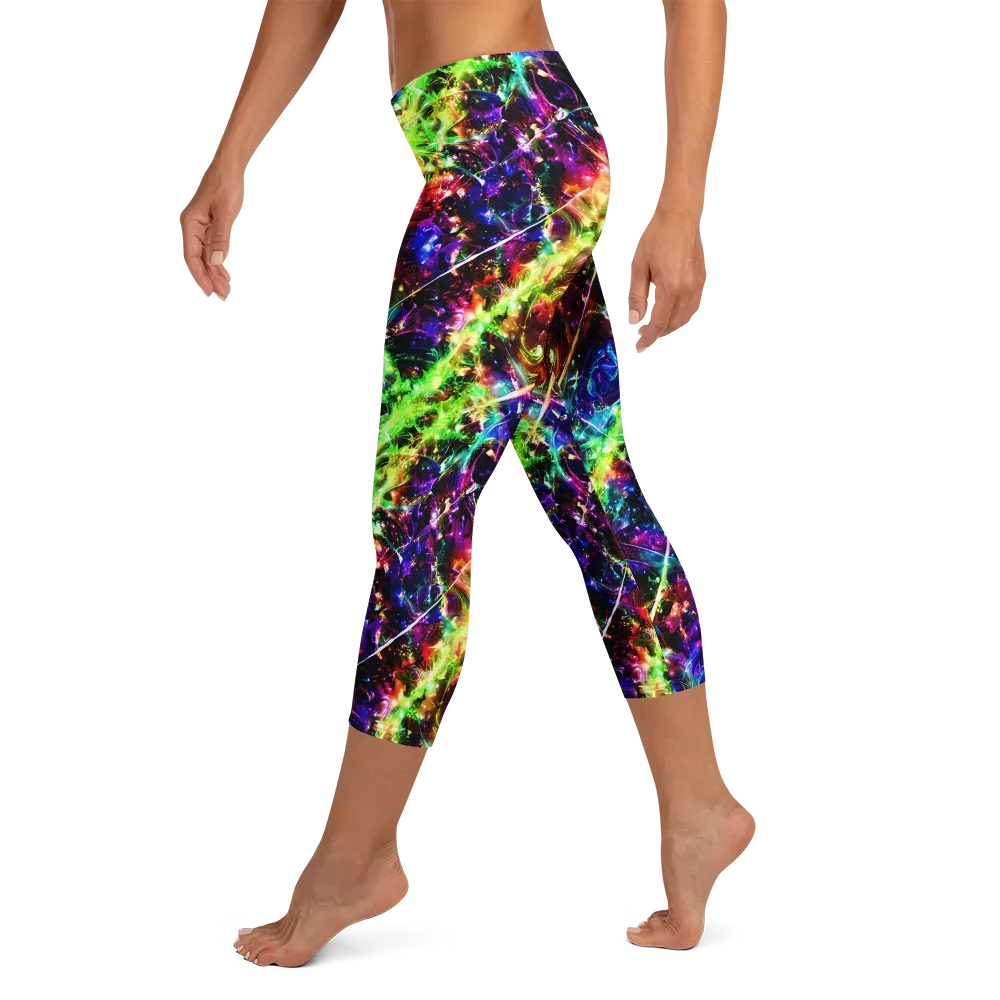 Electric Kaleidoscope on Capri Leggings — Left