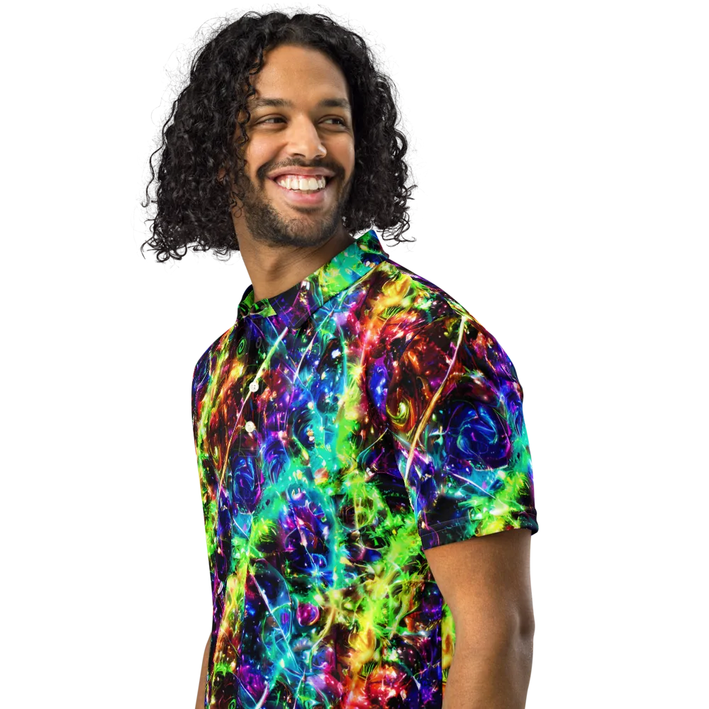 Electric Kaleidoscope on Men's Slim Fit Polo Shirt — Left Front