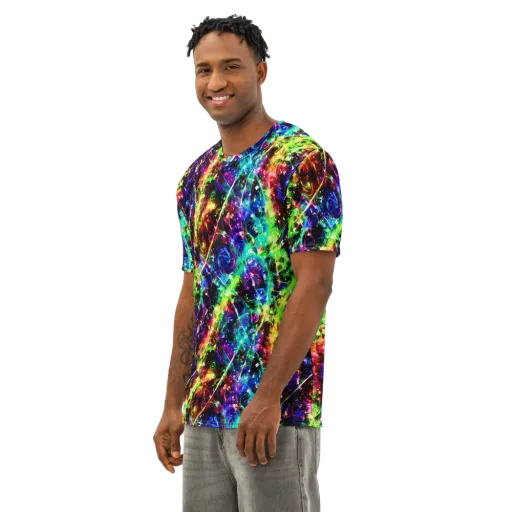Electric Kaleidoscope on a Men's Cotton Crew Neck T-Shirt