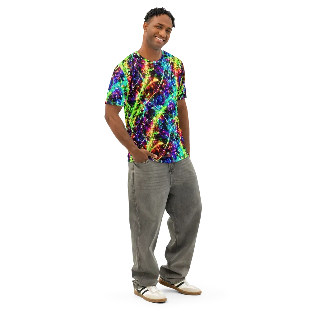 Electric Kaleidoscope on Men's Cotton Crew Neck T-Shirt — Right Front