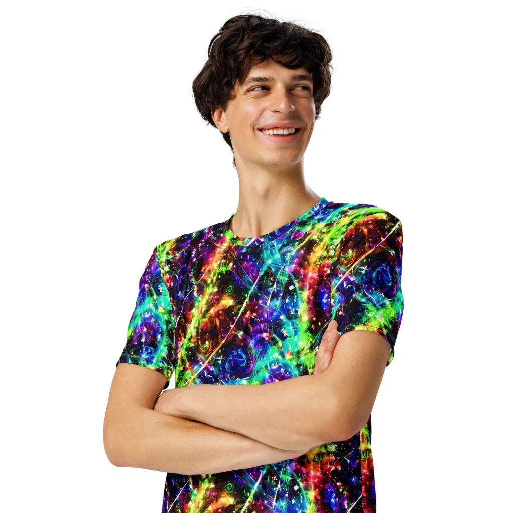 Electric Kaleidoscope on Men's Crew Neck T-Shirt — Left Front
