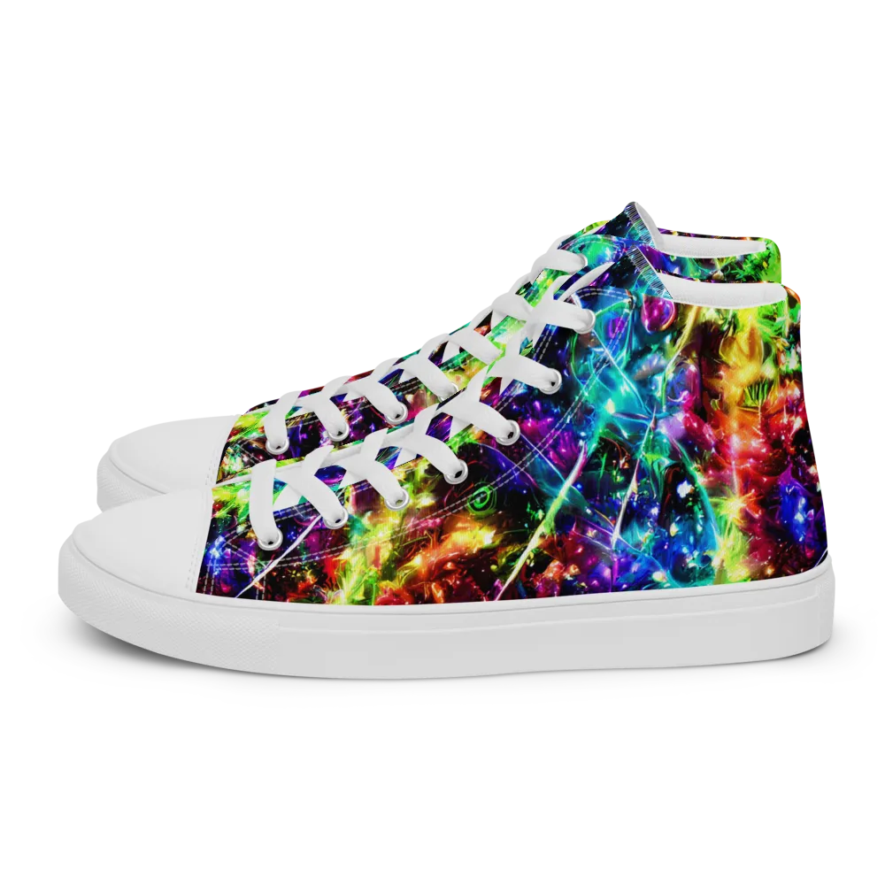 Electric Kaleidoscope on Men's High Top Canvas Shoes — Left
