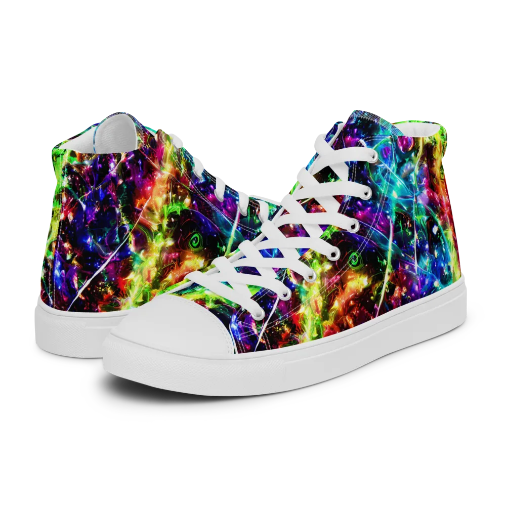 Electric Kaleidoscope on Men's High Top Canvas Shoes — Left