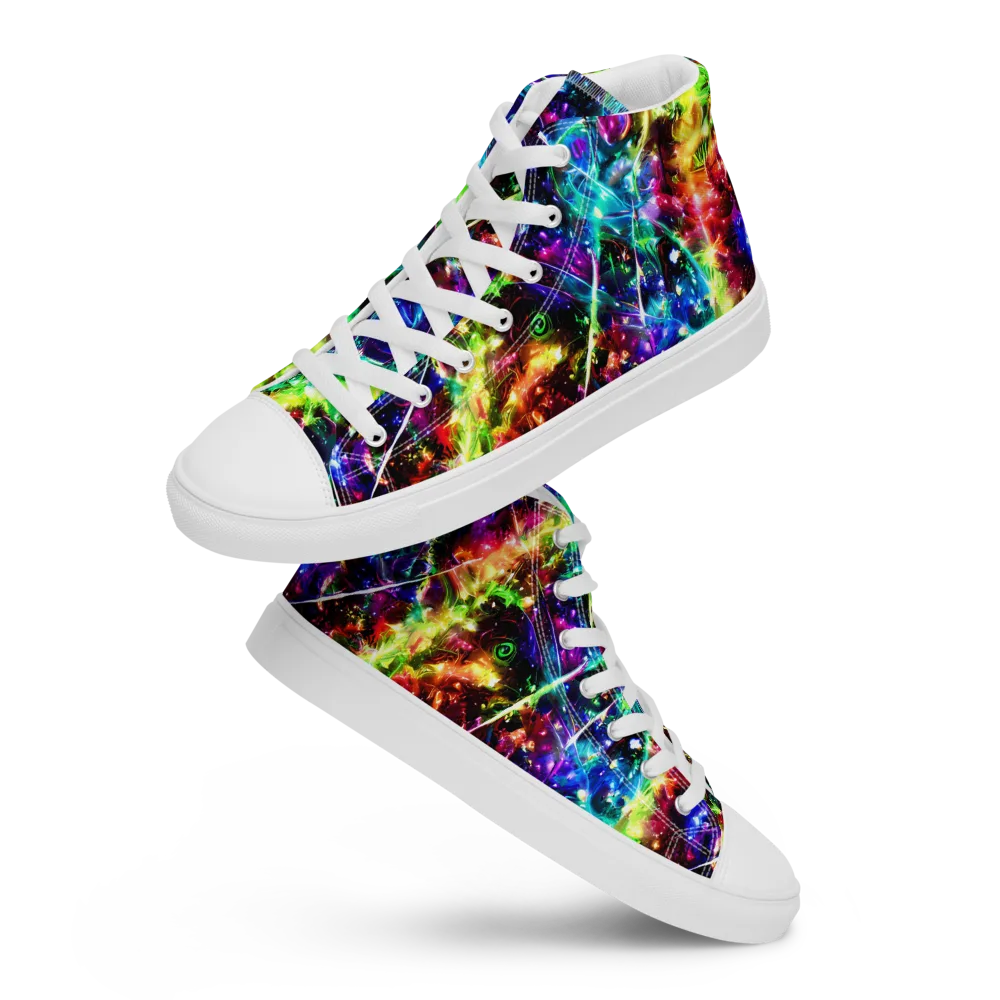 Electric Kaleidoscope on Men's High Top Canvas Shoes — Front