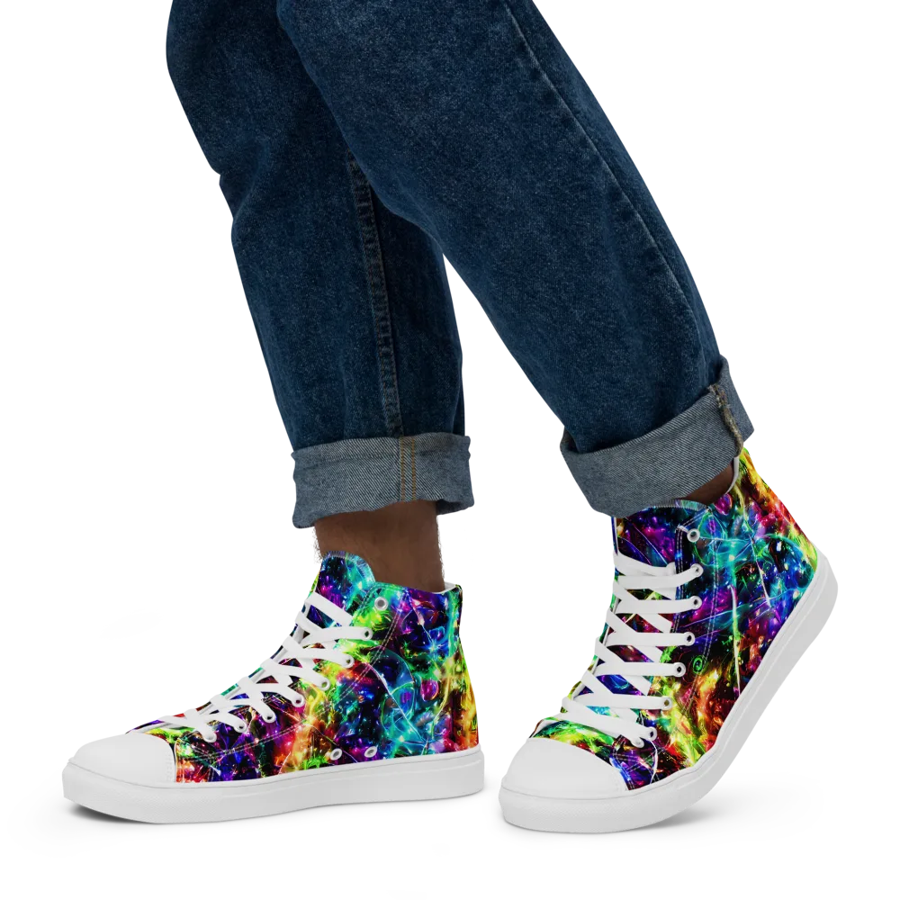 Electric Kaleidoscope on Men's High Top Canvas Shoes — Left