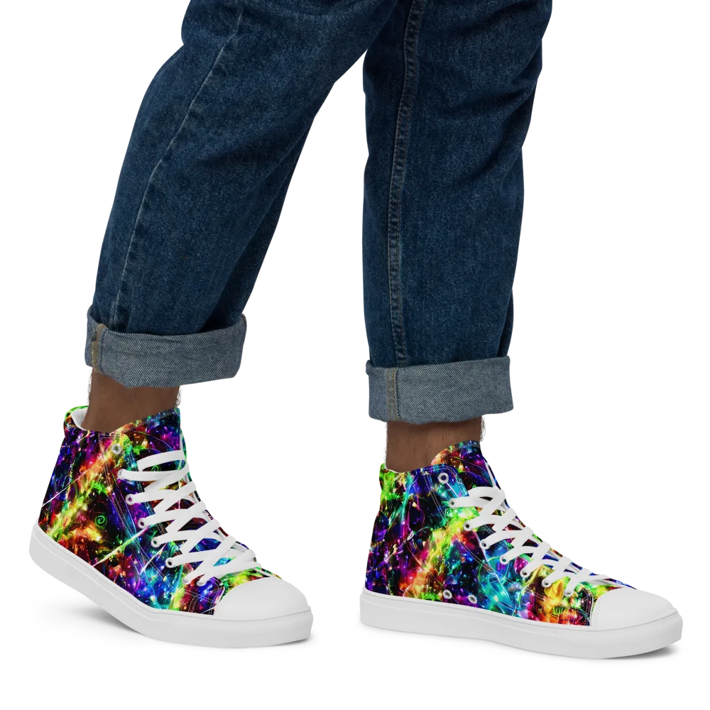 Electric Kaleidoscope on Men's High Top Canvas Shoes — Right