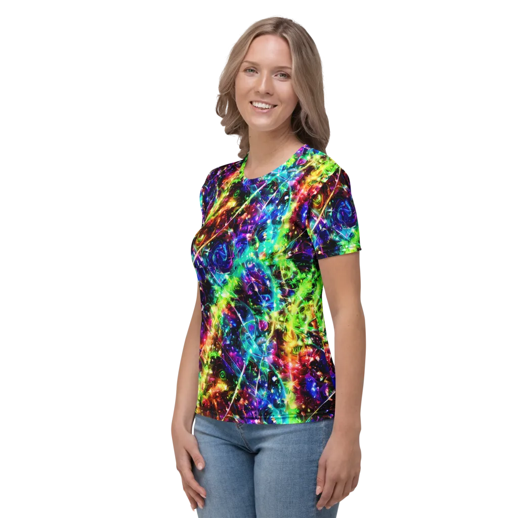 Electric Kaleidoscope on Women's Crew Neck T-Shirt — Left