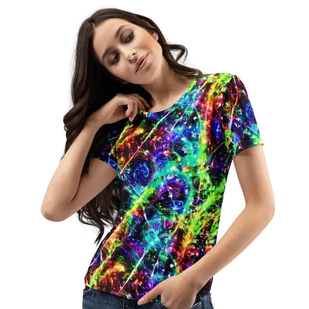 Electric Kaleidoscope on Women's Crew Neck T-Shirt — Left Front