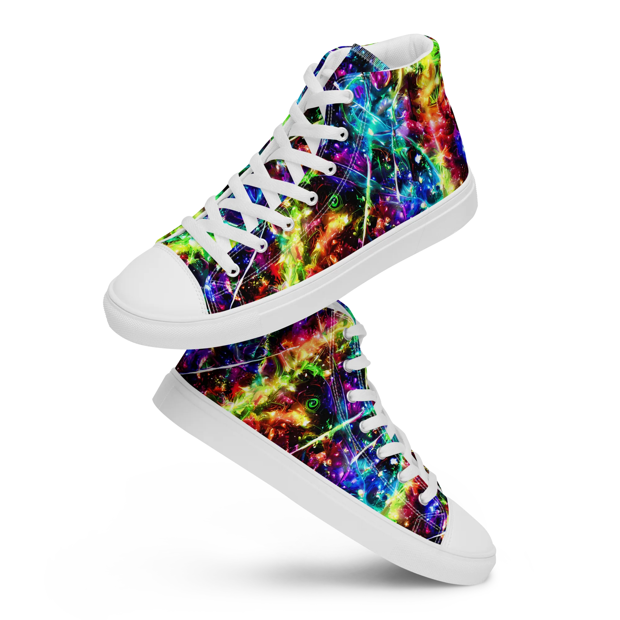 Electric Kaleidoscope on Women's High Top Canvas Shoes — Front