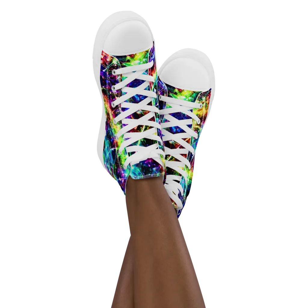 Electric Kaleidoscope on Women's High Top Canvas Shoes — Front