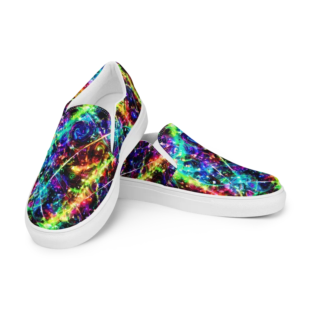 Electric Kaleidoscope on Men's Slip-On Canvas Shoes — Left Front