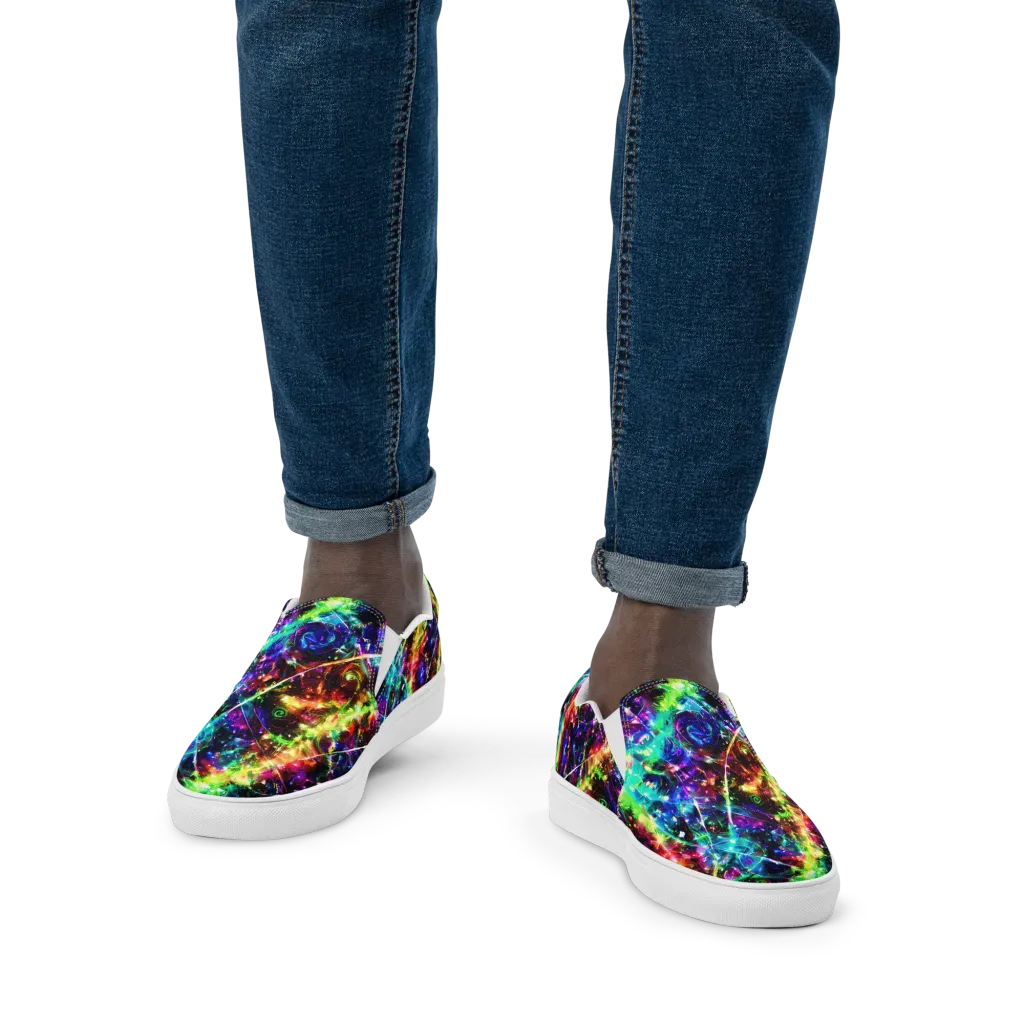 Electric Kaleidoscope on Men's Slip-On Canvas Shoes — Front