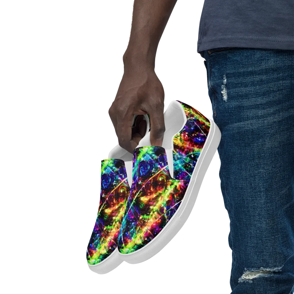 Electric Kaleidoscope on Men's Slip-On Canvas Shoes — Left Front