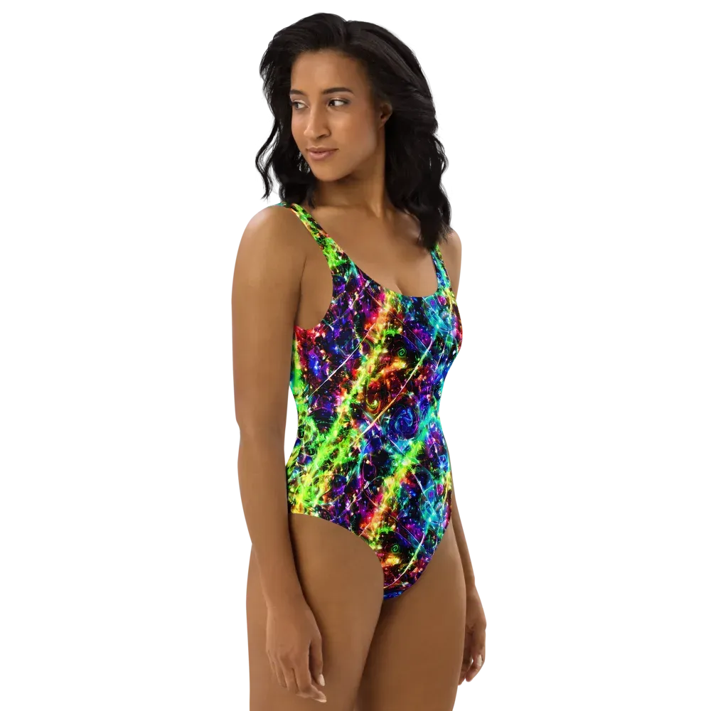 Electric Kaleidoscope on One-Piece Swimsuit — Right