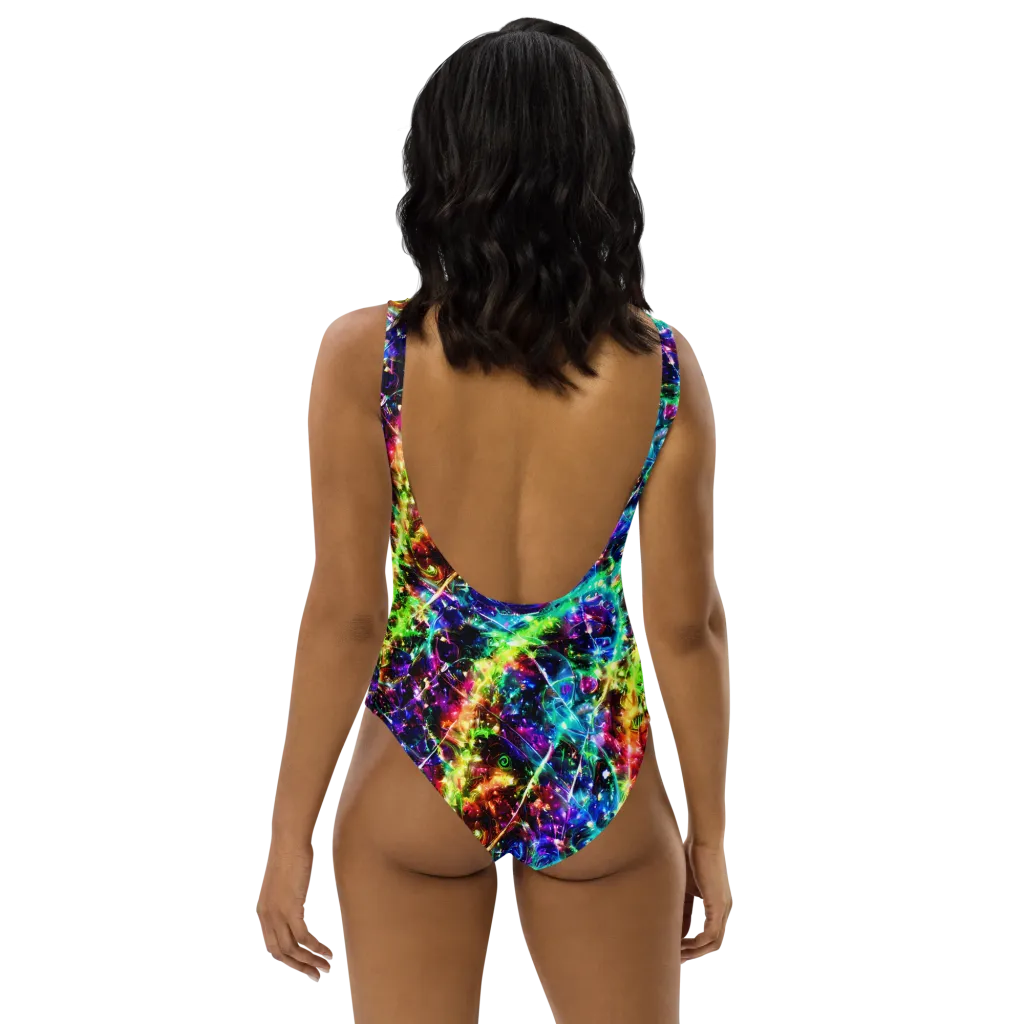 Electric Kaleidoscope on One-Piece Swimsuit — Back