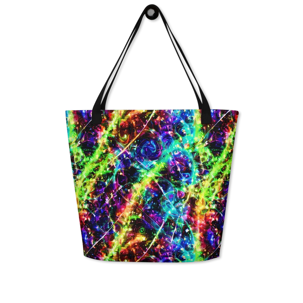 Electric Kaleidoscope on Large Tote Bag W/ Pocket — Front