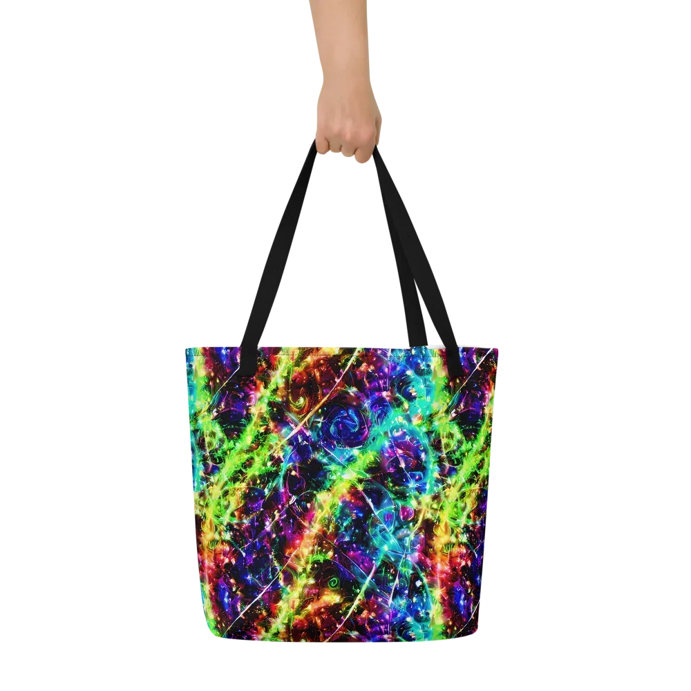 Electric Kaleidoscope on Large Tote Bag W/ Pocket — Front