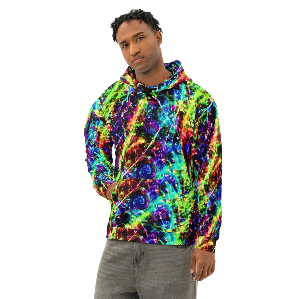 Electric Kaleidoscope on Cotton Hoodie — Left Front