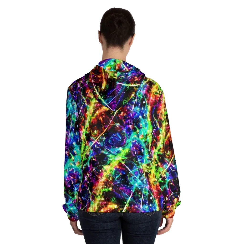 Electric Kaleidoscope on Women's Full-Zip Hoodie — Back On Person