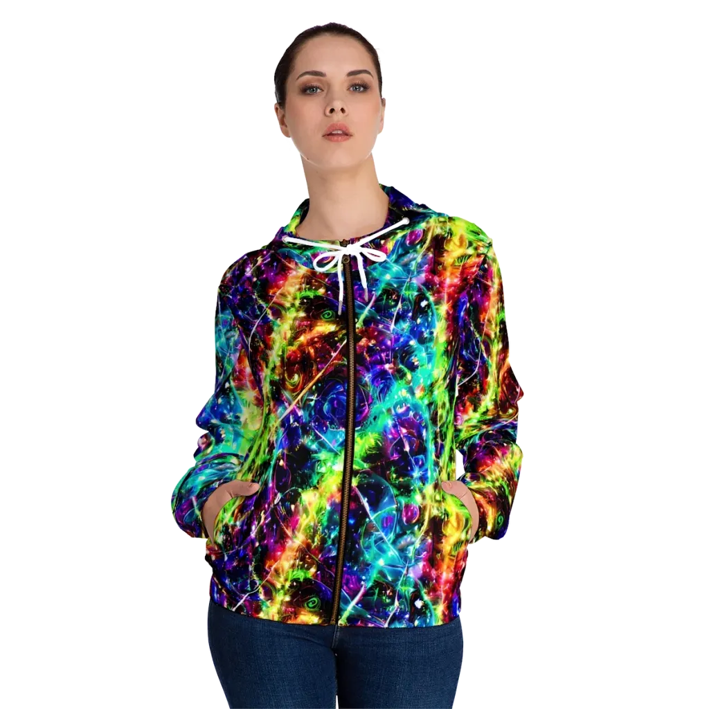 Electric Kaleidoscope on Women's Full-Zip Hoodie — Front On Person