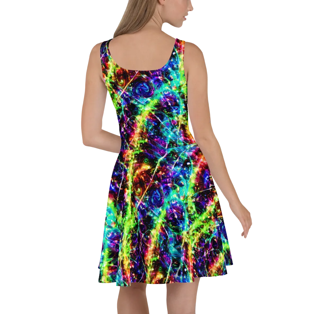 Electric Kaleidoscope on Skater Dress — Back
