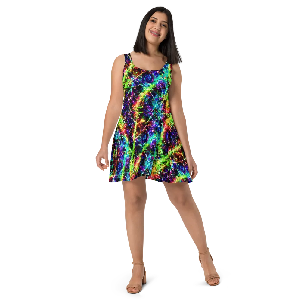 Electric Kaleidoscope on Skater Dress — Front