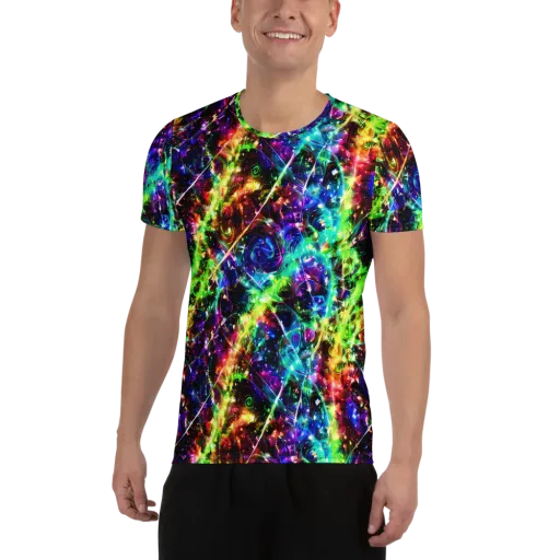 Electric Kaleidoscope on a Men's Athletic T-Shirt