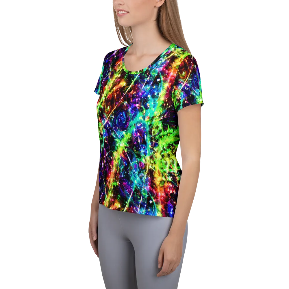 Electric Kaleidoscope on Women's Athletic T-Shirt — Left