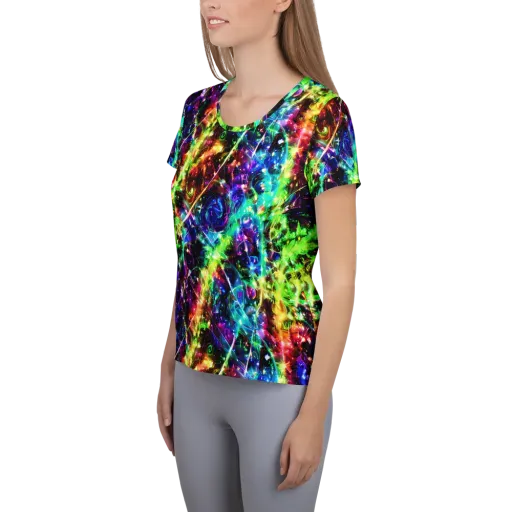 Electric Kaleidoscope on a Women's Athletic T-Shirt